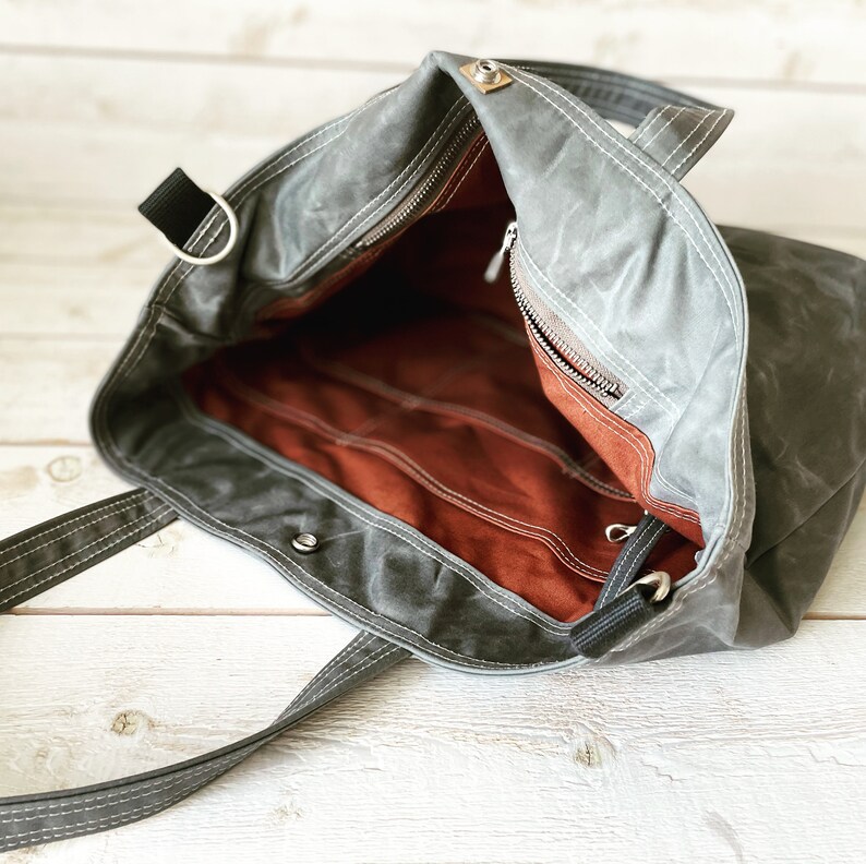 Grey canvas tote bag with Adjustable Leather strap, Travelling bag, Unisex messenger bag IKABAGS 3 WAY image 5