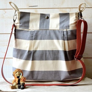 Crossbody Diaper bag, Baby boy diaper bag New mom gift, Striped bag ikabags Gray-Ecru Striped