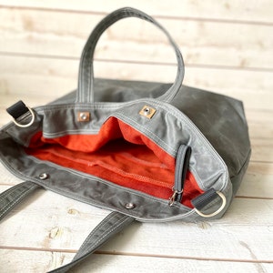 Grey canvas tote bag with Adjustable Leather strap, Travelling bag, Unisex messenger bag IKABAGS 3 WAY image 6