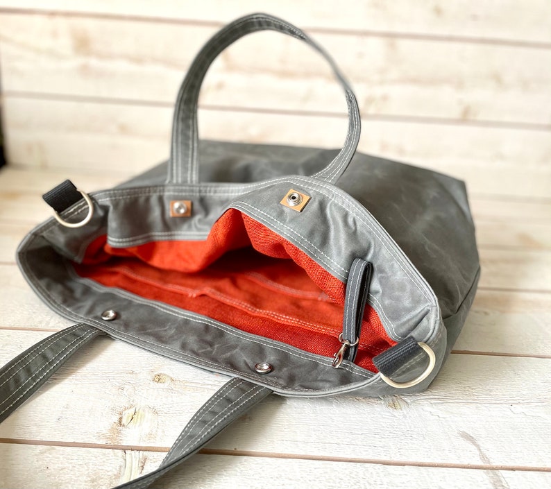 Grey canvas tote bag with Adjustable Leather strap, Travelling bag, Unisex messenger bag IKABAGS 3 WAY image 6