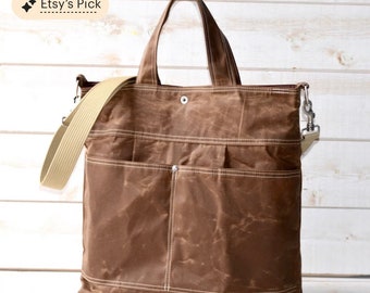 Waxed canvas tote bag, Laptop bag or Weekender bag, Vegan Messenger bag  IKABAGS 3 Way