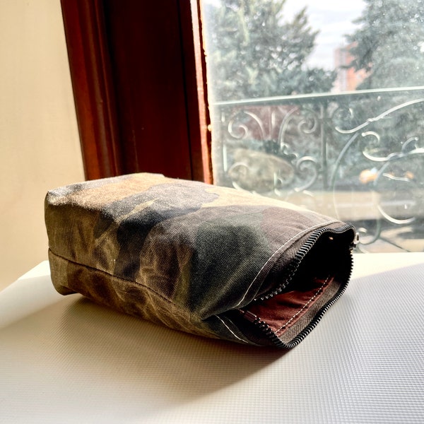 Military Canvas Zipper Pouch, Toiletry bag , Men vintage zipper pouch, Camouflage pouch,Waxed canvas Zipper pouch,Travel pouch,Gift for dad