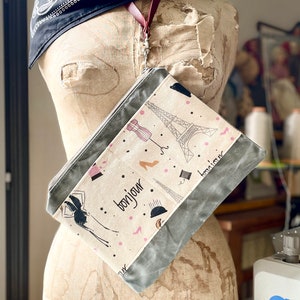 BONJOUR PARIS Bolsa de lona encerada cinza, bolsa de viagem, bolsa de utilidades, bolsa de cosméticos, presente para viajante, presente para namorado, presente para pai