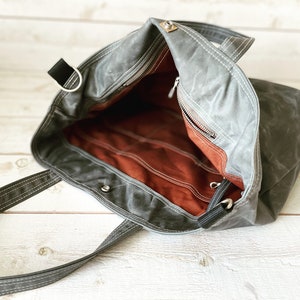 Grey Waxed Canvas tote bag, Waxed Canvas Crossbody Bag IKABAGS 3 WAY image 3