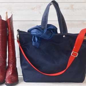 Handmade Navy Waxed Canvas Tote Bag: Versatile Crossbody Shopper