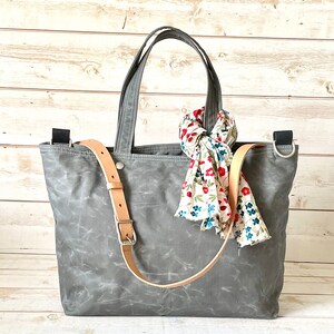 Grey canvas tote bag with Adjustable Leather strap, Travelling bag, Unisex messenger bag IKABAGS 3 WAY VEG-TAN NATUREL