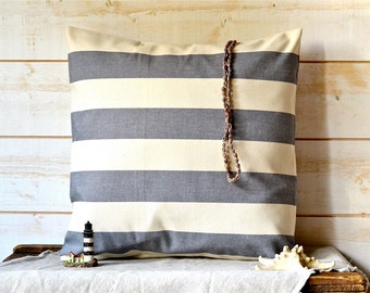 GRAY Striped pillow cover stripe home decor pillow 16" x 16" Eco friendly Gift Under 50 / beige home