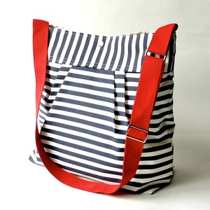 STOCKHOLM Blue Sapphire Crossbody Diaper bag, Wife Gift , Beach bag , Nautical striped bag, Shoulder bag IKABAGS 3 WAY SHOWN RED