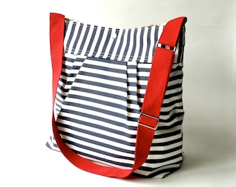 STOCKHOLM Blue Sapphire Crossbody Diaper bag, Wife Gift , Beach bag , Nautical striped bag, Shoulder bag  IKABAGS 3 WAY