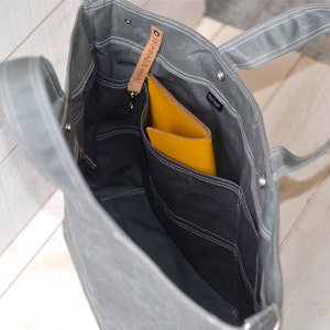 Grey canvas tote bag with Adjustable Leather strap, Travelling bag, Unisex messenger bag IKABAGS 3 WAY image 8