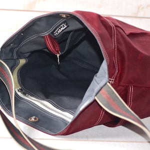 Waxed Canvas Crossbody hobo bag in Red Garnet , Weekender bag New mom gift IKABAGS image 3