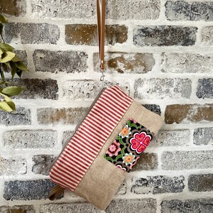 Bolsa de pulso com zíper em linho natural e lona encerada, bolsa clutch retrô tipo envelope, bolsa sustentável, bolsa de cosméticos vegana, presente para ela, presente para a mãe