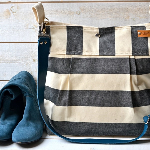 Striped Canvas Crossbody Diaper Bag: French-Made New Mom Gift
