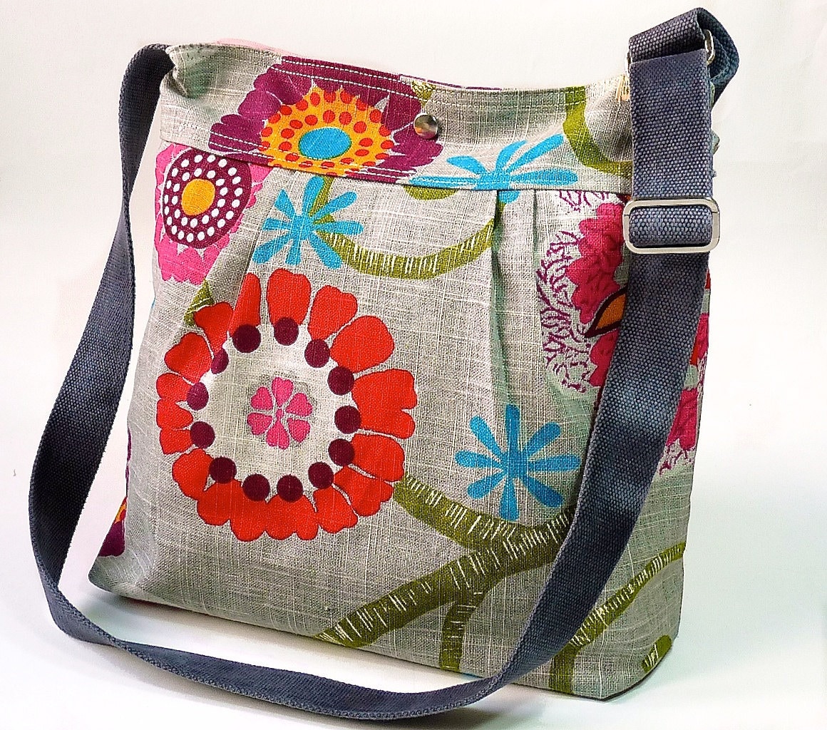 Mimosa Gray Floral Print With Garnet Red Pink Turquoise Flower -5