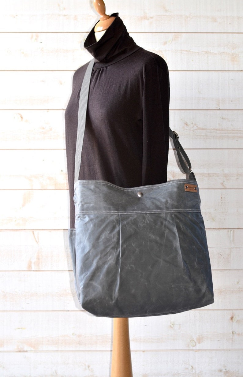 Grey Canvas Crossbody bag Vegan Diaper bag IKABAGS Etsy