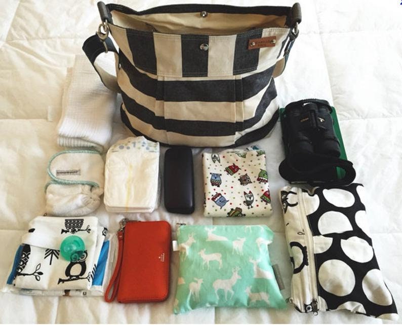 Canvas Diaper bag, Messenger bag, Grey Canvas bag, Striped bag, Gift for her, Geometric bag, Nautical striped, Gift for mom, Crossbody bag image 4