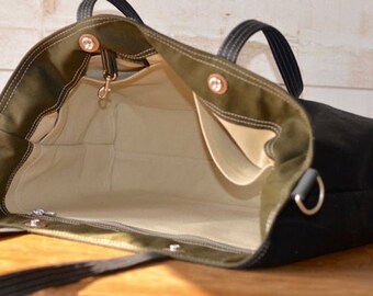 Bolso tote de lona encerada azul marino hecho a mano: bolso de