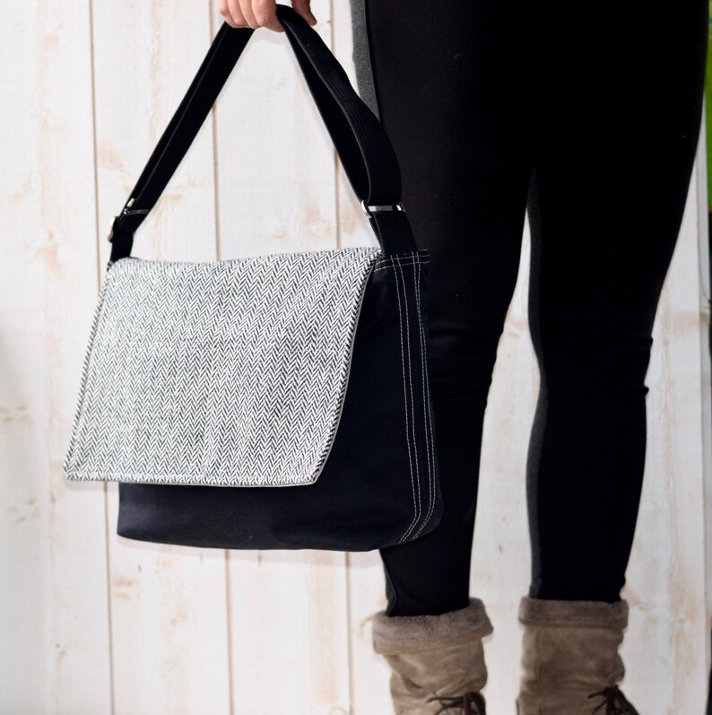 Vegan Messenger Bag in Black Crossbody Laptop Bag Shoulder Etsy