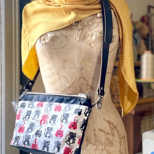 CATS - Bolso bandolera de lona encerada negra con cremallera, bolsa de viaje, bolsa multiusos, bolso de mano con cremallera, regalo para viajeros, regalo para esposa