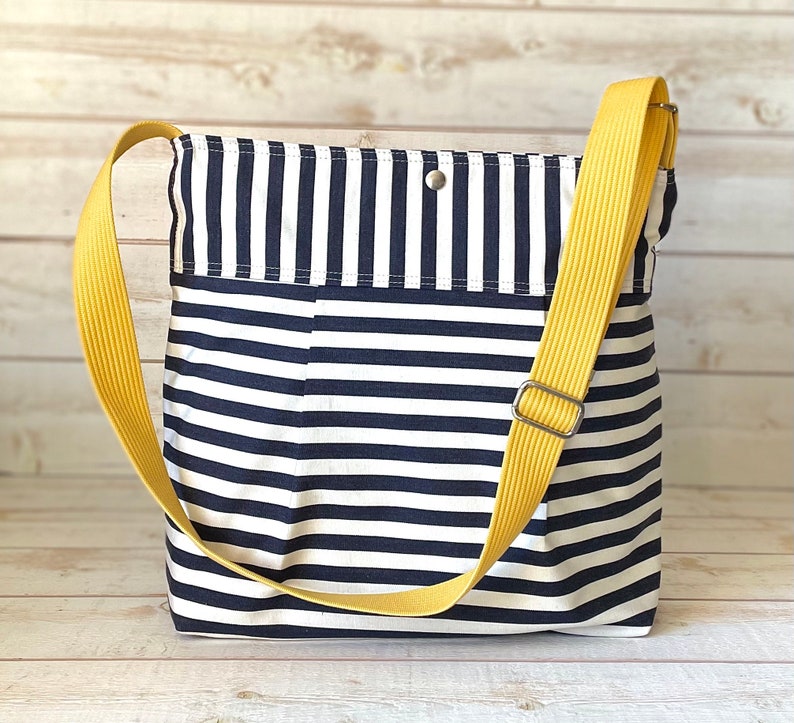 STOCKHOLM Blue Sapphire Crossbody Diaper bag, Wife Gift , Beach bag , Nautical striped bag, Shoulder bag IKABAGS 3 WAY image 8