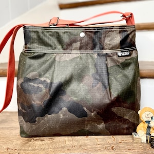 Camouflage Canvas bag, Vegan Diaper bag, Waxed canvas bag, Baby Shower Gift, Travel bag, New mom gift ikabags 2 Way ORANGE