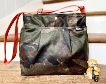 Camouflage Canvas bag, Vegan Diaper bag, Waxed canvas bag, Baby Shower Gift, Travel bag, New mom gift ikabags 2 Way