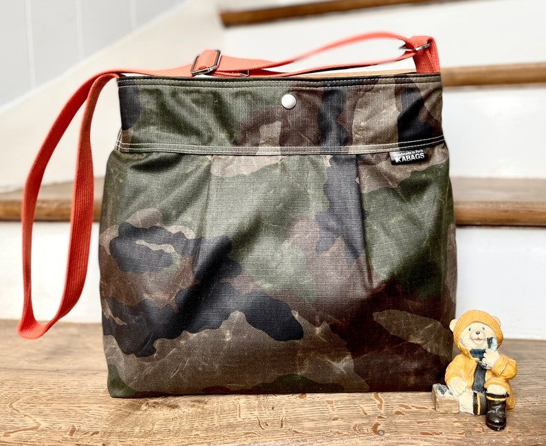 Camouflage Canvas bag, Vegan Diaper bag, Waxed canvas bag, Baby Shower Gift, Travel bag, New mom gift ikabags 2 Way ORANGE