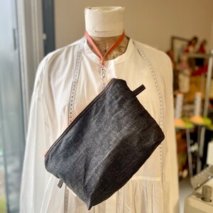 JEAN NEGRO con bolsa naranja con cremallera, Bolsa de cosméticos, Bolsa de viaje, Bolsa utilitaria, Regalo para viajero, Regalo para novia, Regalo para esposa