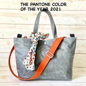 Grey Waxed Canvas tote bag, Waxed Canvas Crossbody Bag IKABAGS 3 WAY image 2