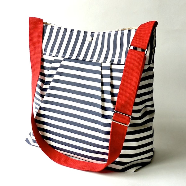 IKABAGS Diaper bag - Shoulder Bag - Messenger bag- Travel trip bag STOCKHOLM Navy and white Baby talk magazine june/july featured