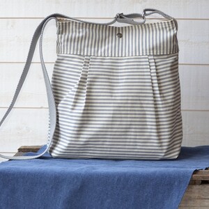 Canvas Diaper bag, Messenger bag, Grey Canvas bag, Striped bag, Gift for her, Geometric bag, Nautical striped, Gift for mom, Crossbody bag image 2