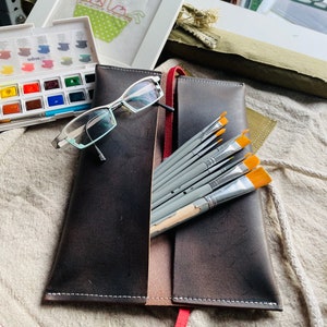 Minimalist Leather case, Brush case, Pencil case, Eyeglass Case, Christmas gift, Gift for her, Gift for him, Gift for women image 2