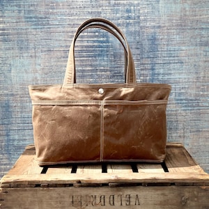 Waxed Canvas Tote Bag: Tan Brown Handmade Daily Handbag