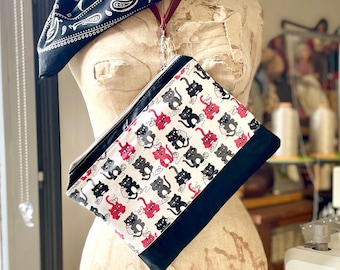 Cats Print Clutch Bag: Waxed Canvas Travel Pouch