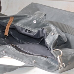 Grey canvas tote bag with Adjustable Leather strap, Travelling bag, Unisex messenger bag IKABAGS 3 WAY image 7