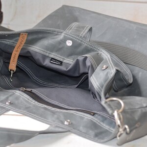 Bolso tote de lona gris con correa de cuero ajustable, Bolso de viaje, Bolso mensajero unisex IKABAGS 3 WAY imagen 7