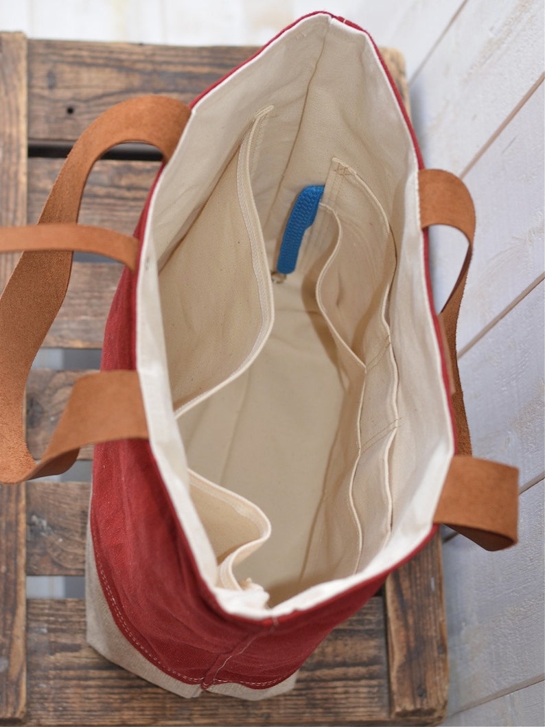 Large Zipper Tote Bag, Large Shoulder bag, Linen Tote bag, Linen Shoulder Bag IKABAGS image 10