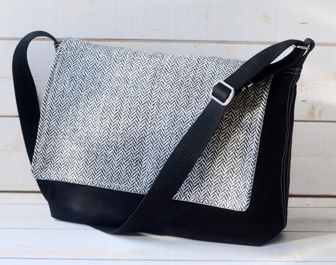 Vegan Messenger Bag in Black Crossbody Laptop Bag Shoulder Etsy