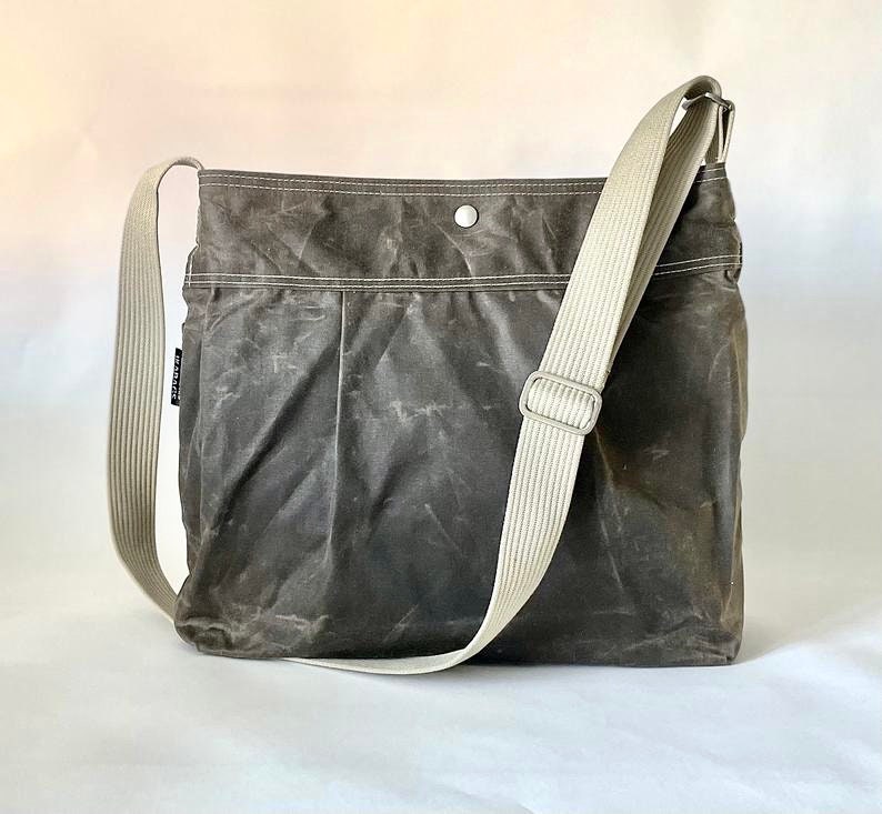 Waxed Canvas Bag in Khaki Green Green Waxed Bag Crossbody Etsy