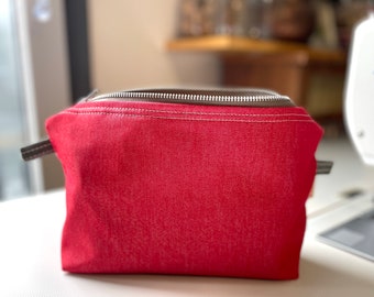 LUXURY RED JEAN fabric zippered bag , Cosmetic bag,Travel pouch , Utility pouch, Gift for Traveler, Gift for girlfriend, Valentine’s Gift