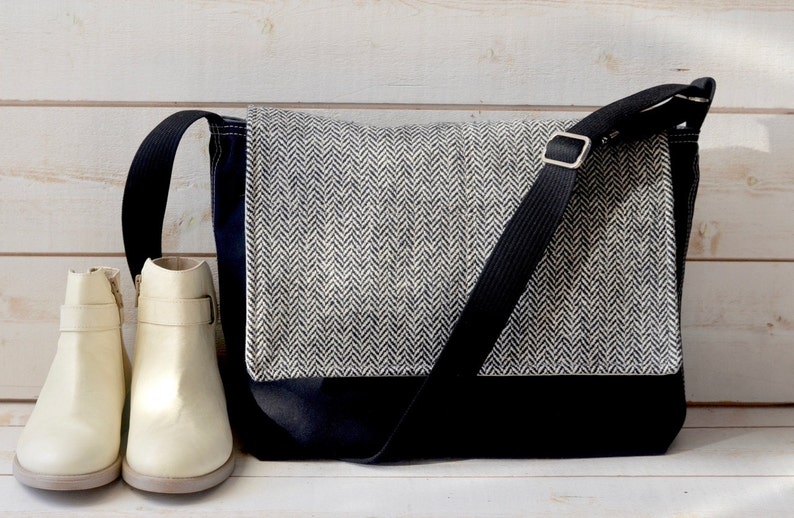 Vegan Messenger Bag in Black Crossbody Laptop Bag Shoulder Etsy