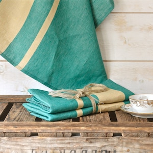 Linen kitchen towel, Linen dish towel, Linen tea towels, Dish towels,Emerald Green towel,Hostess gift,Housewarming gift image 1