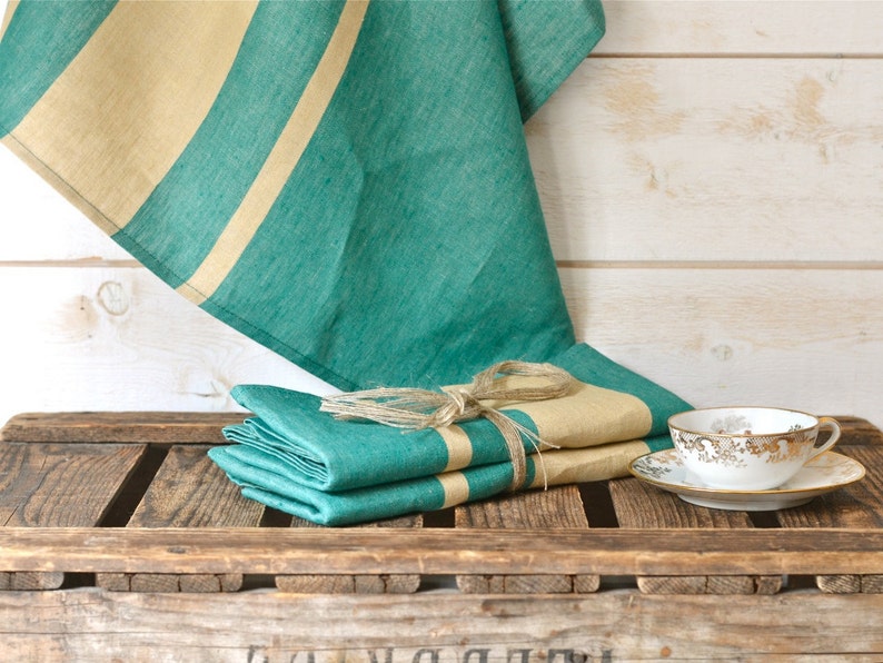 Linen kitchen towel, Linen dish towel, Linen tea towels, Dish towels,Emerald Green towel,Hostess gift,Housewarming gift image 1