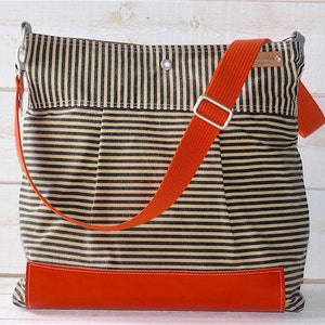 Large Canvas bag with Leather bottom and Orange Leather , 3 WAY IKABAGS image 1