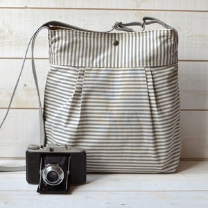 Striped Canvas Diaper Bag: Gray Nautical Crossbody Messenger
