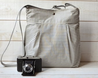 Striped Canvas Diaper Bag: Adjustable Crossbody Messenger Bag