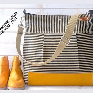 Waxed Canvas Diaper Bag: Striped Leather Crossbody, Messenger Bag