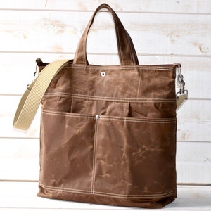 Waxed canvas tote bag, Laptop bag or Weekender bag, Vegan Messenger bag IKABAGS 3 Way image 1