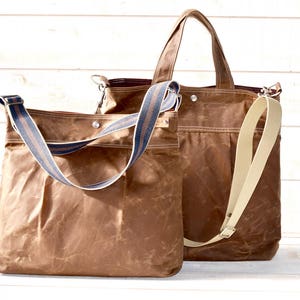 Waxed canvas tote bag, Laptop bag or Weekender bag, Vegan Messenger bag IKABAGS 3 Way image 6