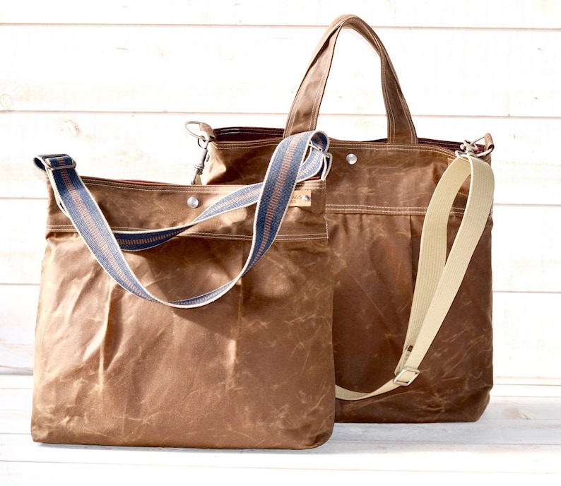 Waxed canvas tote bag, Laptop bag or Weekender bag, Vegan Messenger bag IKABAGS 3 Way image 6